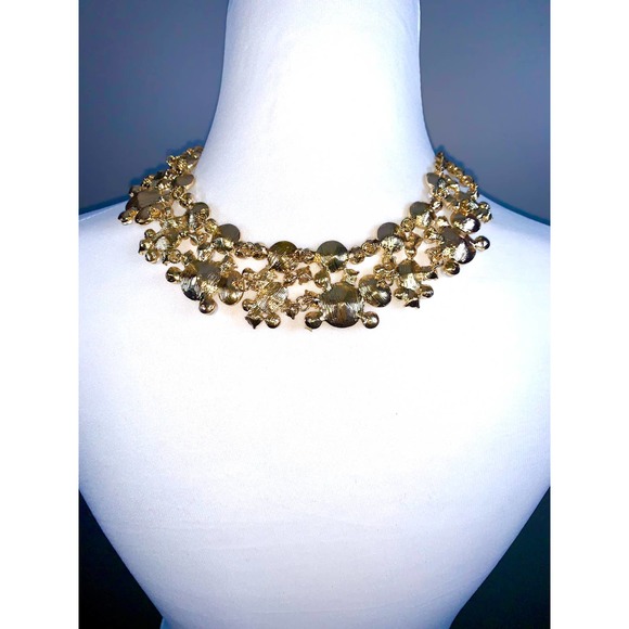 Natasha Gold Pearl & Clear Crystal Collar Chunky Statement Necklace NWT - Picture 7 of 7